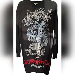 EUC Kenzo Black Dragon Graphic Knit Dress Small To Med